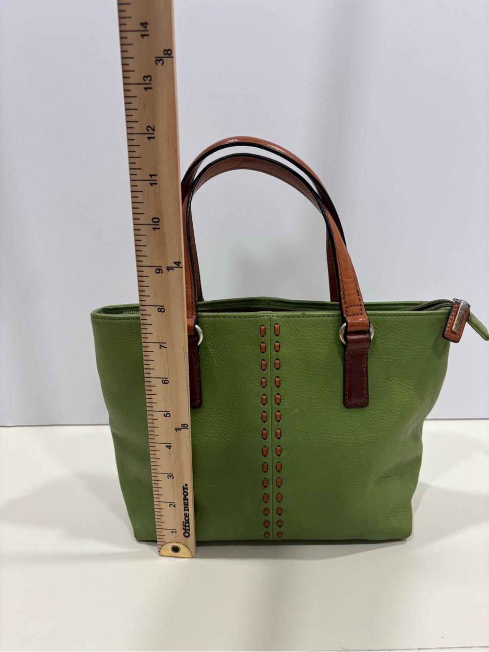 Fossil Green Tote with Brown Handles - Picture 2 of 12